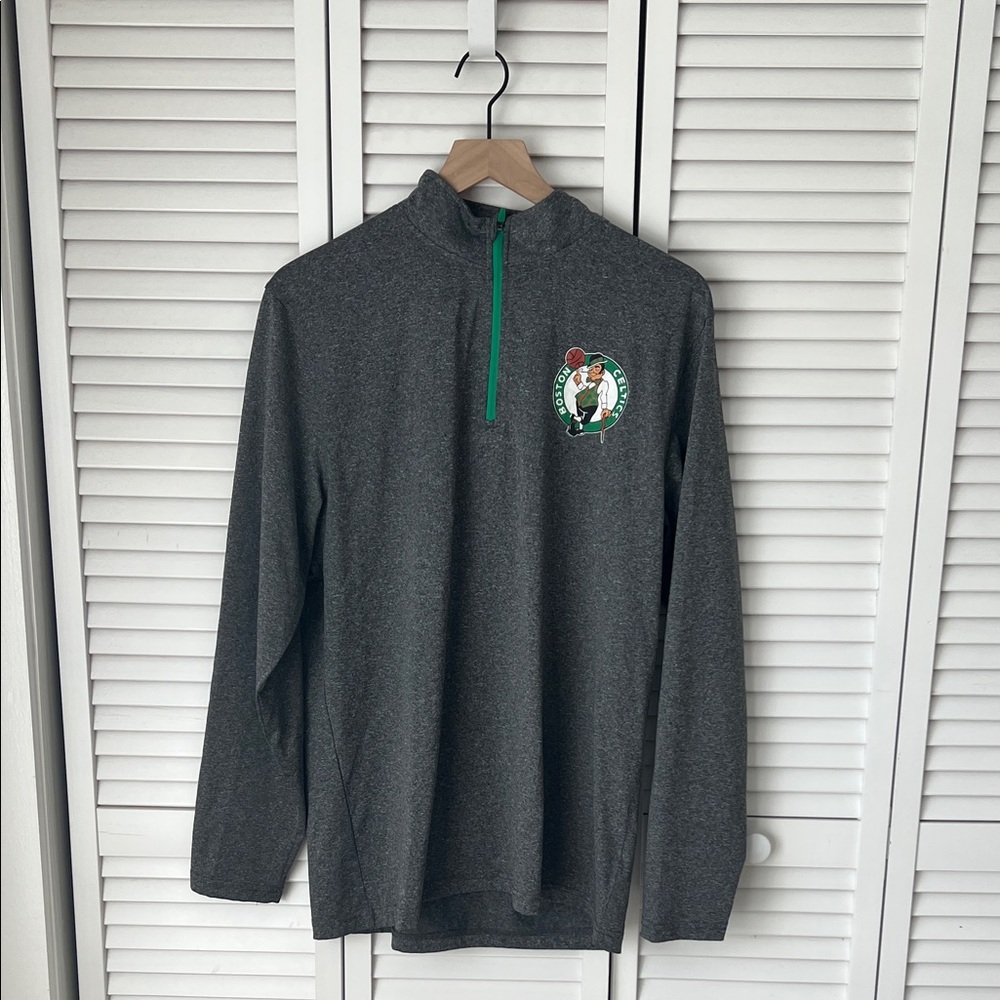 Celtics Gray Quarter-Zip Sweater with Logo Sz L